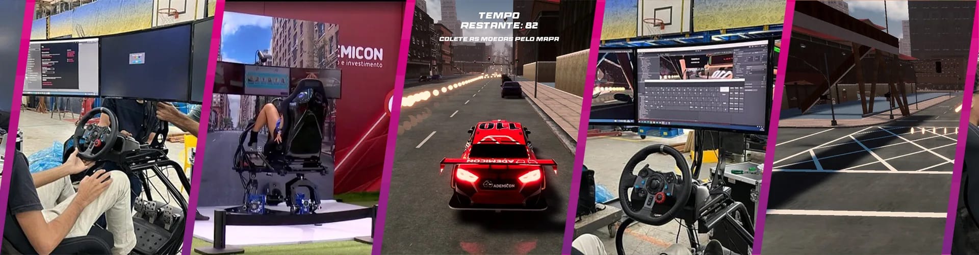 The race on screen and the simulators at the activation