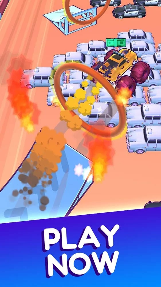 Store art with the truck jumping through a ring of fire