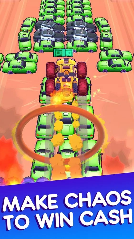 Store art with the truck crushing cars for cash