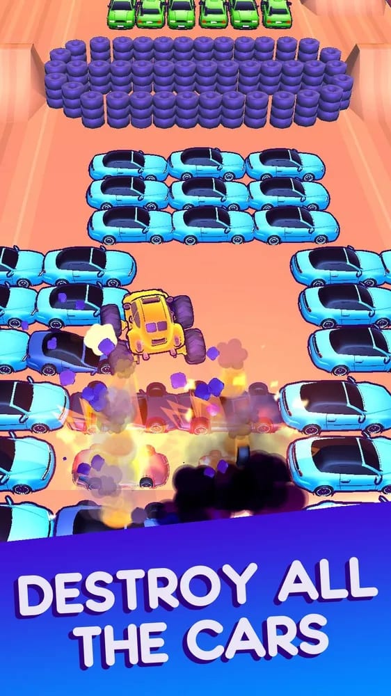 Store art with a field of cars to crush