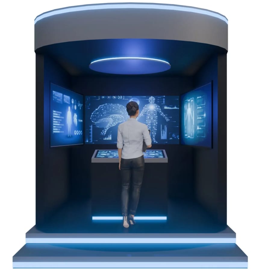 The booth's cabin with the touch table inside