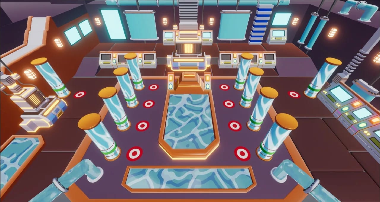 A sci-fi room modeled, lit and post-processed in 3D
