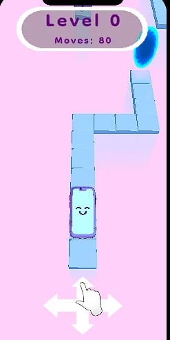 A phone on a path of blue tiles with a swipe hint below