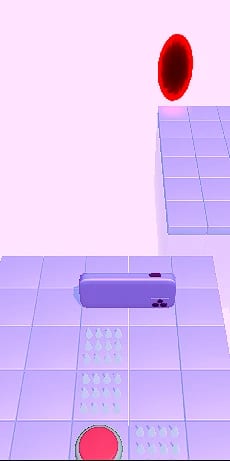 A phone lying on purple tiles with a red portal ahead