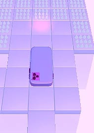 A phone standing on purple tiles among spike tiles