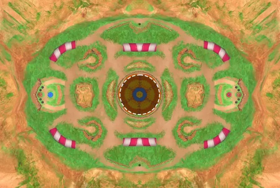 Top-down view with the central drop zone highlighted