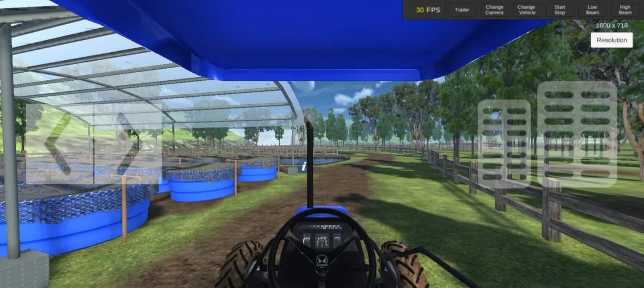 Driving into the covered shrimp tanks of the farm