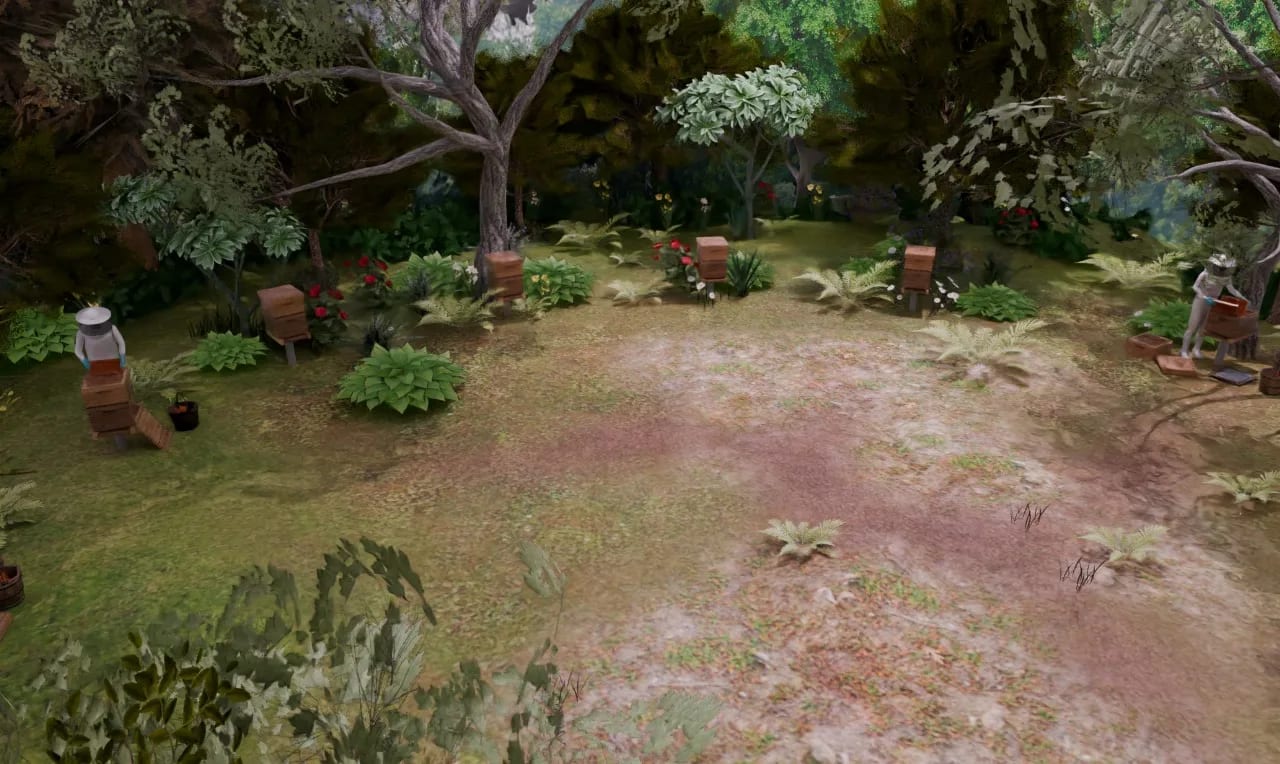 The garden around the apiary, rendered in 360°