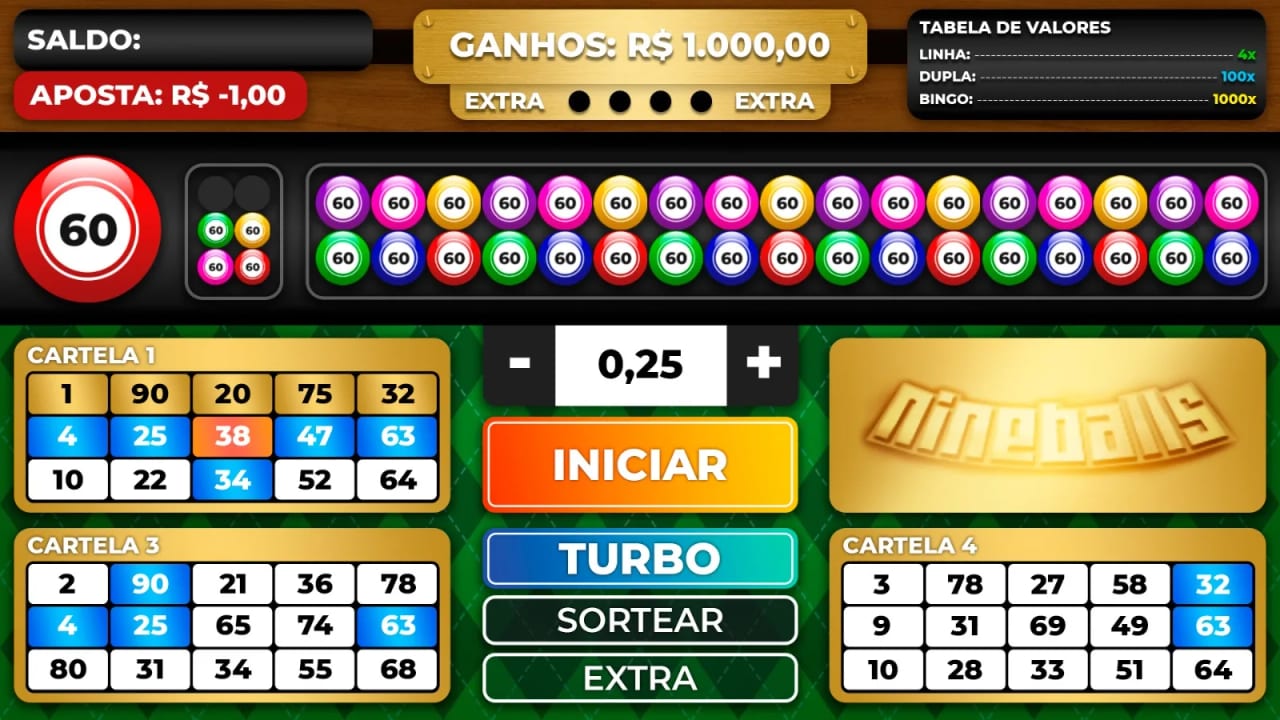 The bingo cards, the ball counter and the bet panel