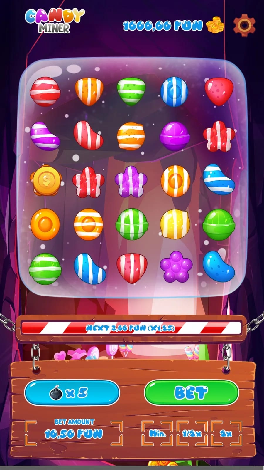 The grid of candies hiding the mines of the game