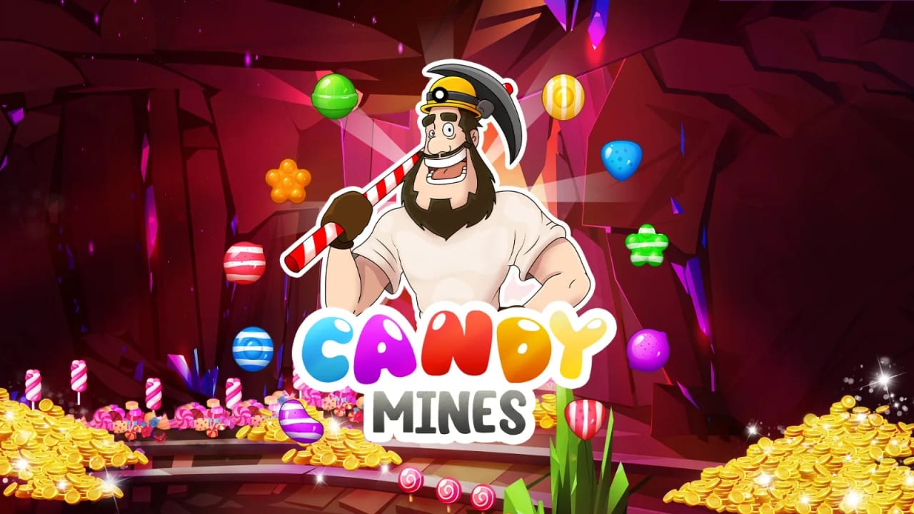 The banner of Candy Mines, with the miner character