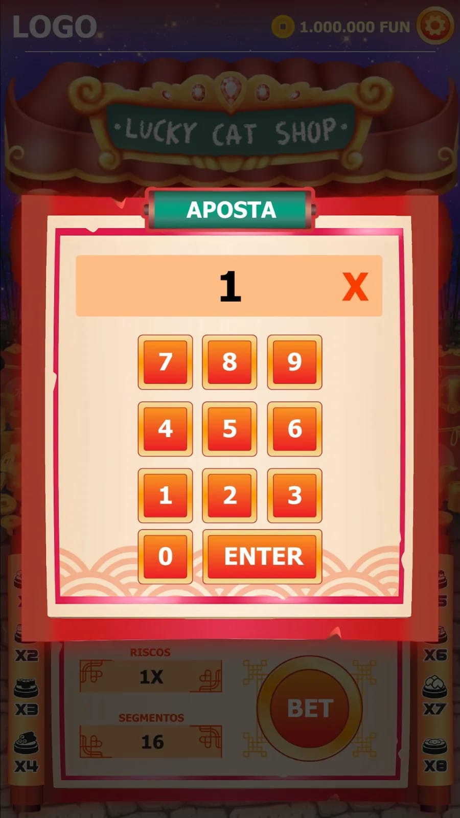 The keypad to set the bet of the round