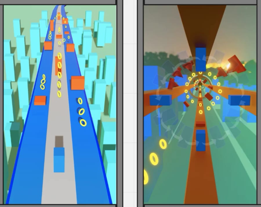 Two vertical screens of runner track prototypes